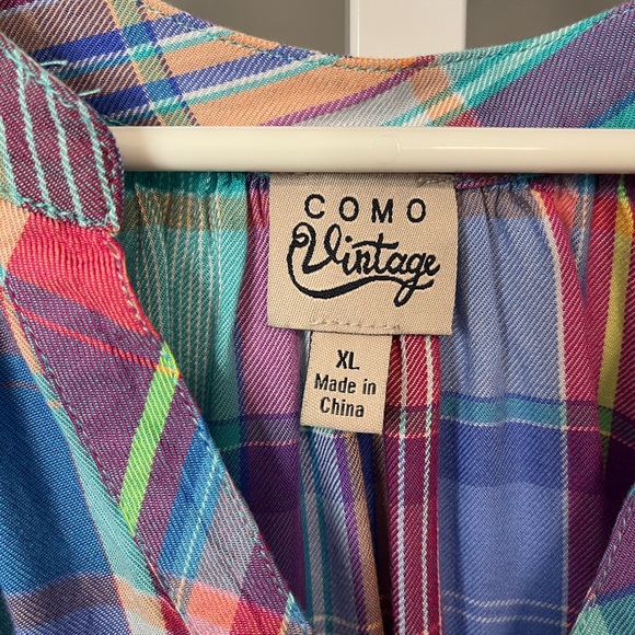 Como Vintage Colorful Plaid Blouse Size XL - Picture 2 of 4